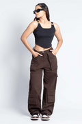 HAYD - Zipper fly flap baggy cargo pants Brown