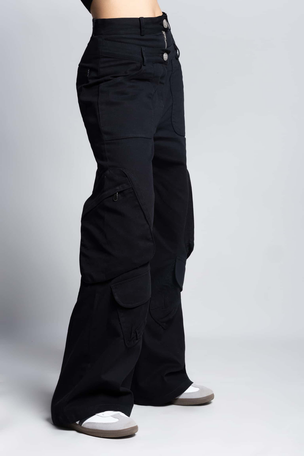HAYD - Twin zip wide leg cargo pants Black