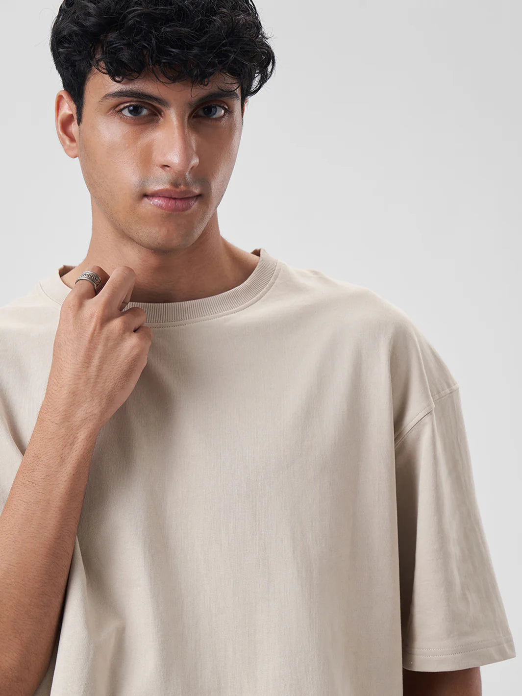 Men's Oversized T Shirt Honey Beige - ZAVE