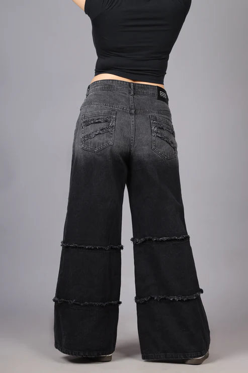 Hayd - Two Tone High Waist Wide Leg Jeans