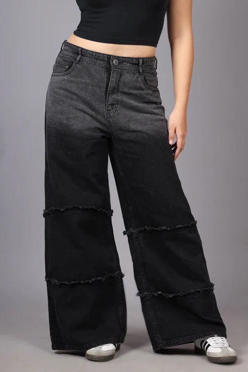 Hayd - Two Tone High Waist Wide Leg Jeans