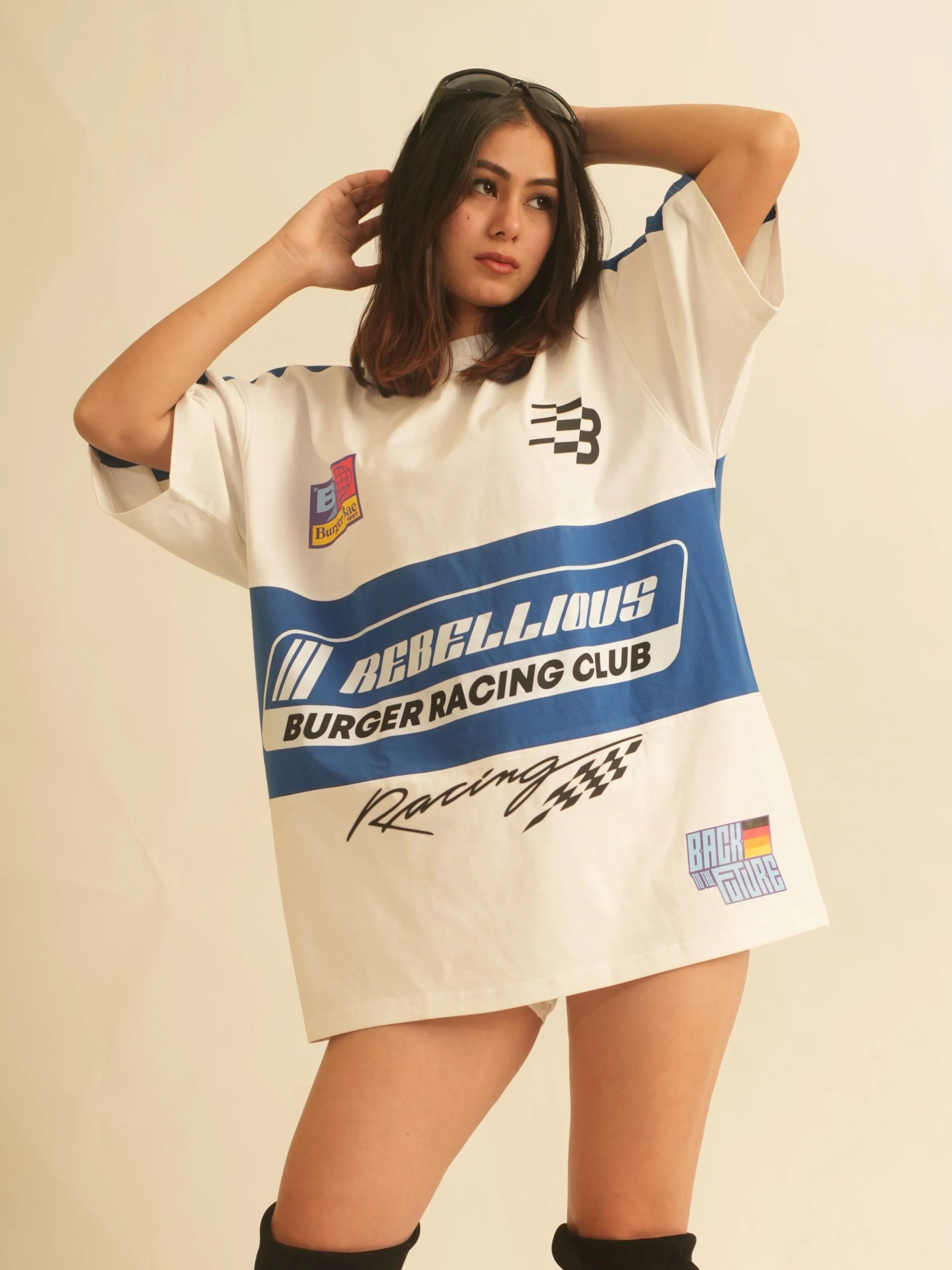 Burger Bae - Too Fast Too Furious Dual tee For Men and Women (White CobaltBlue)
