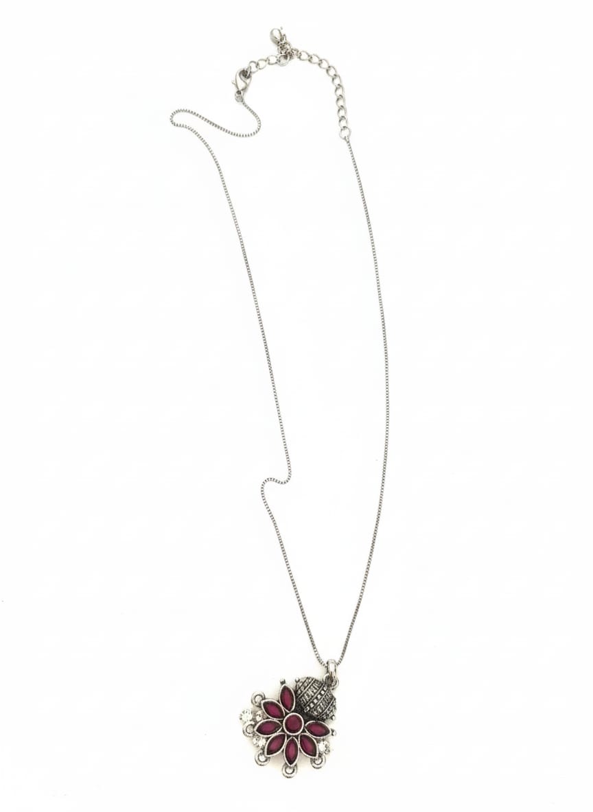 Zave Oxidized Ruby Flower Necklace