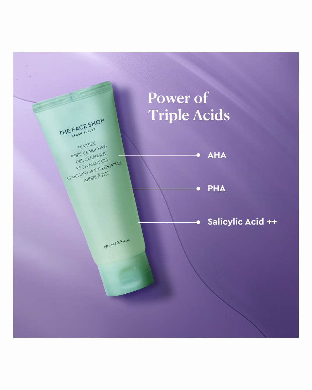 The Face Shop Tea Tree Gel Cleanser - Korean Face Wash with AHA, Salicylic Acid (BHA) & PHA for Acne - ZAVE