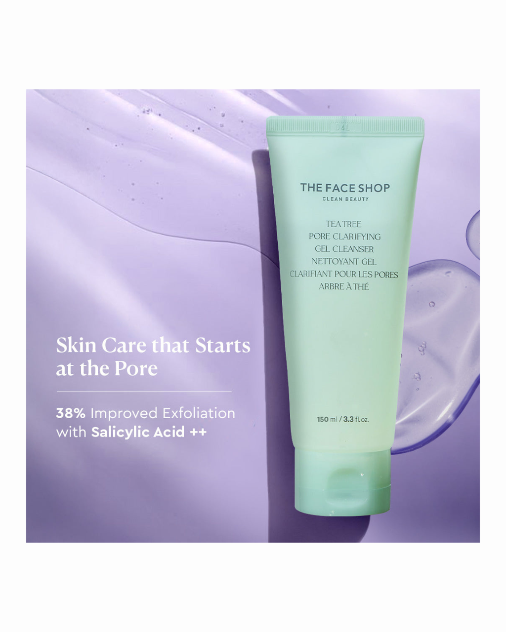 The Face Shop Tea Tree Gel Cleanser - Korean Face Wash with AHA, Salicylic Acid (BHA) & PHA for Acne - ZAVE