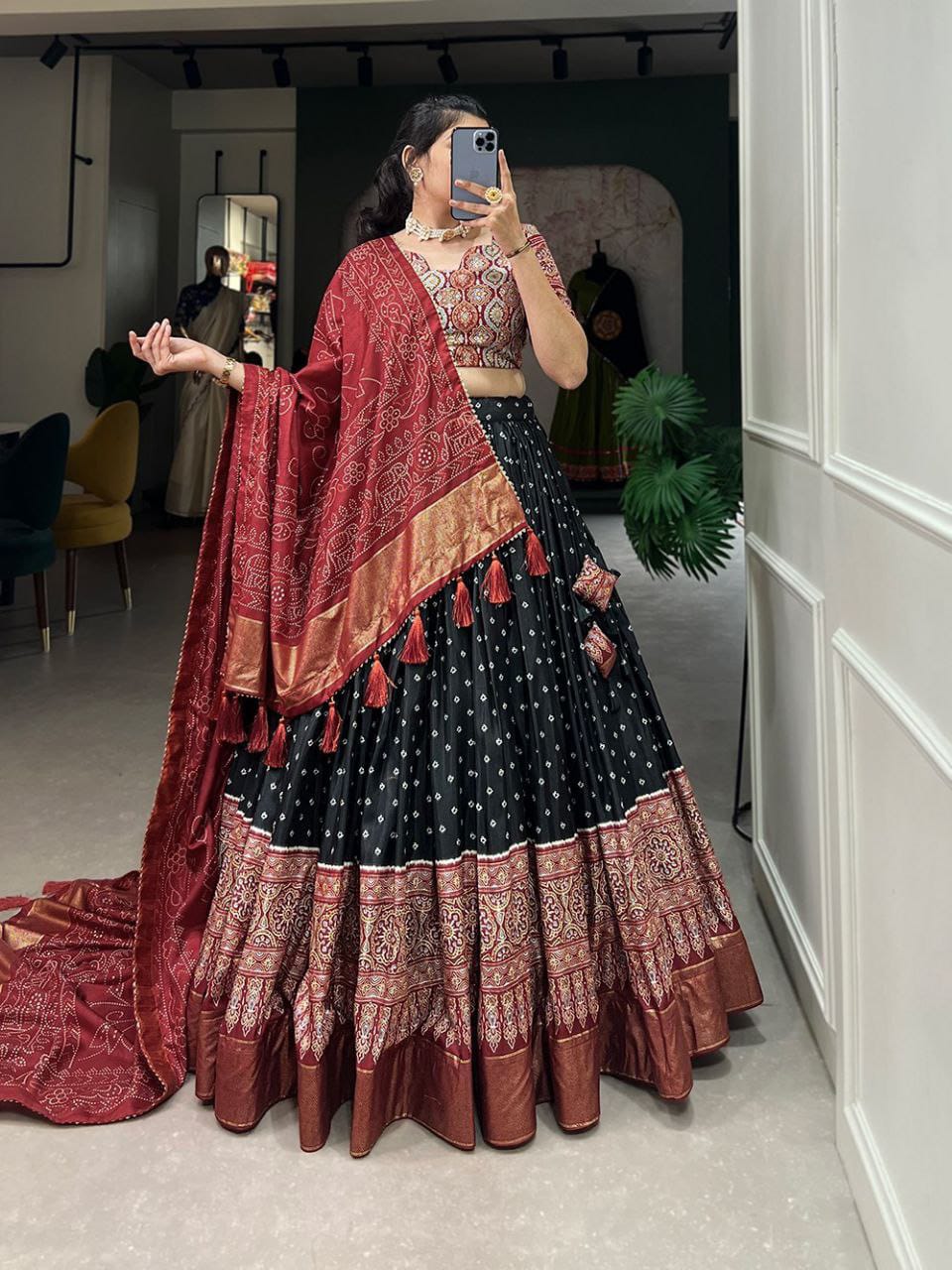 ZAVE - Regal Radiance Black & Maroon Chaniya Choli