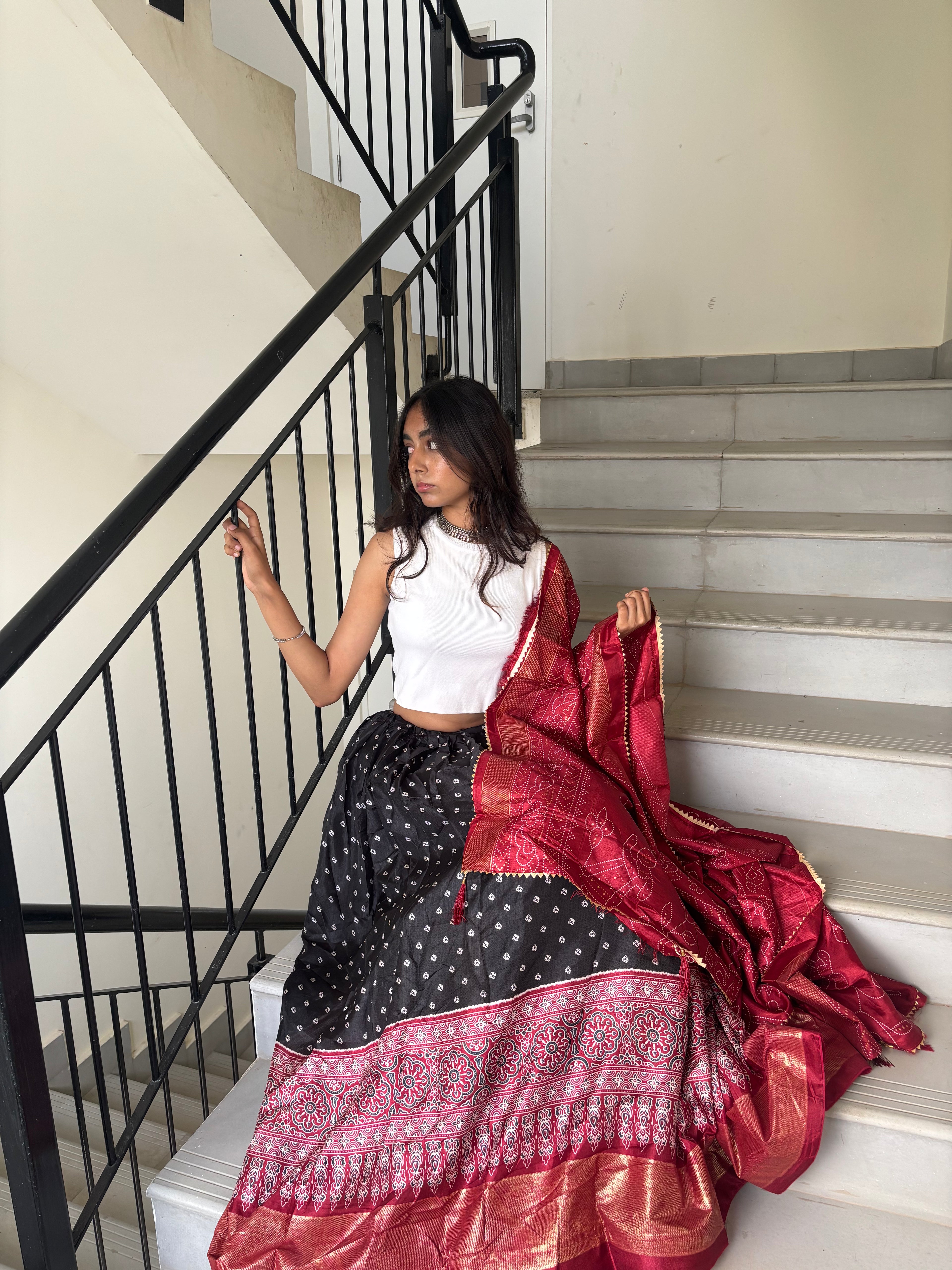 ZAVE - Regal Radiance Black & Maroon Chaniya Choli