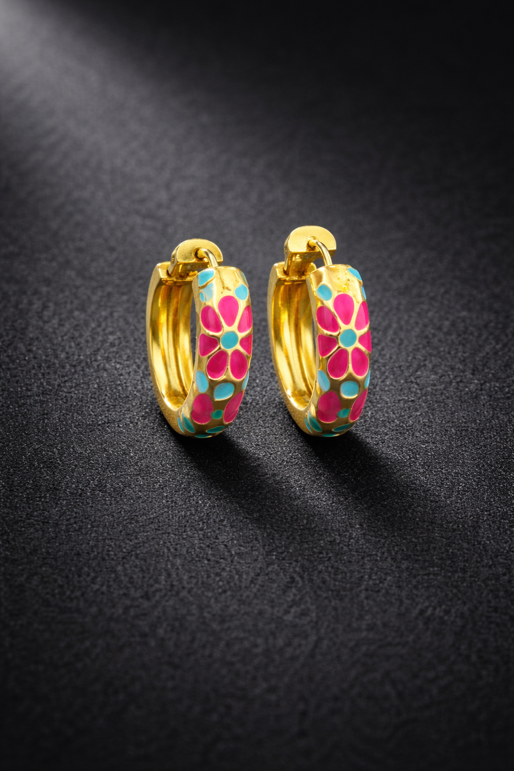 ZAVE Floral Enamel Gold Hoop Earrings