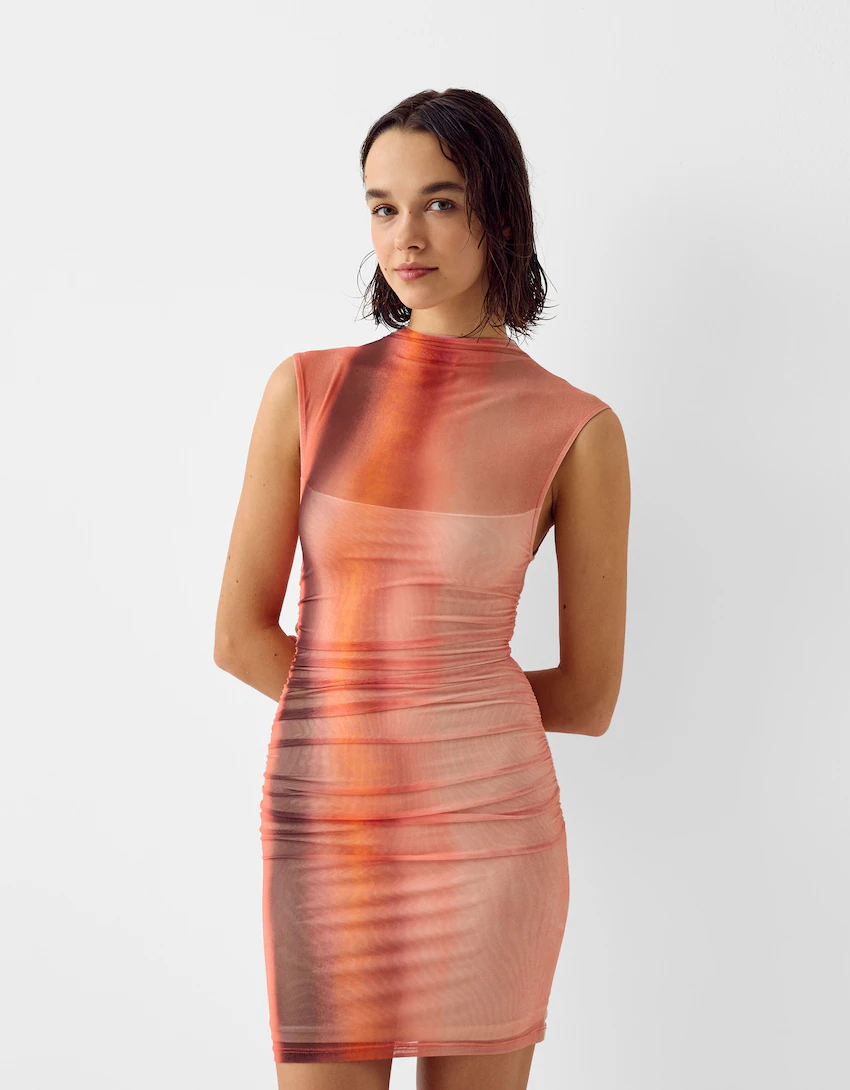 MWB Printed sleeveless High Neck Mini Dress