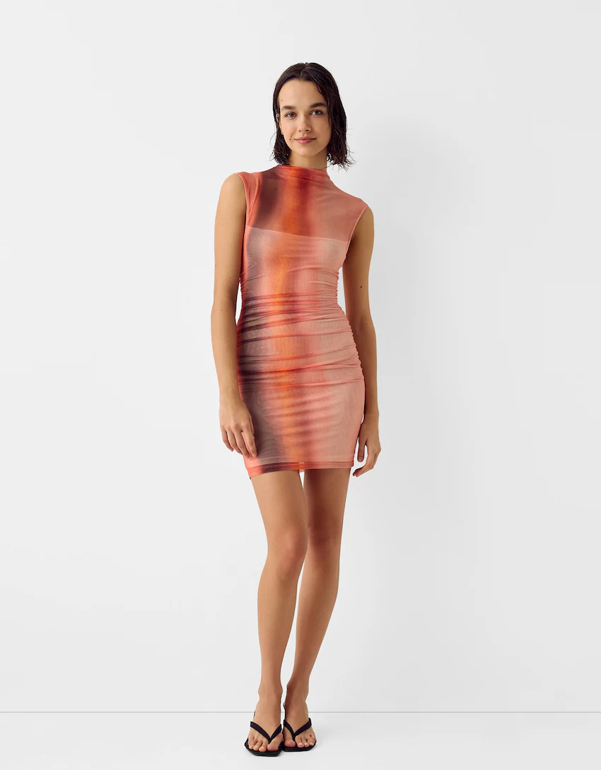 MWB Printed sleeveless High Neck Mini Dress
