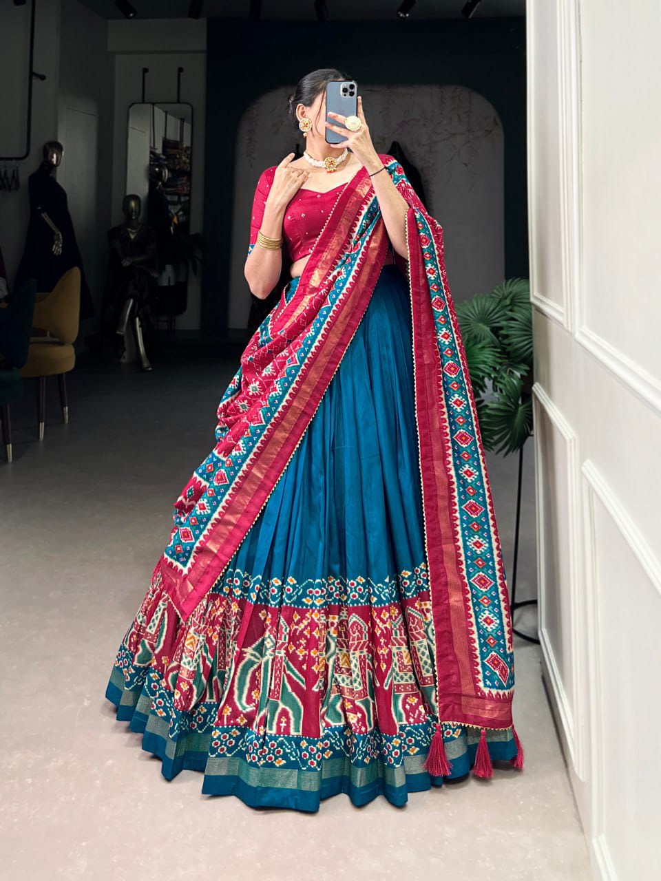 ZAVE - Majestic Teal & Crimson Chaniya Choli